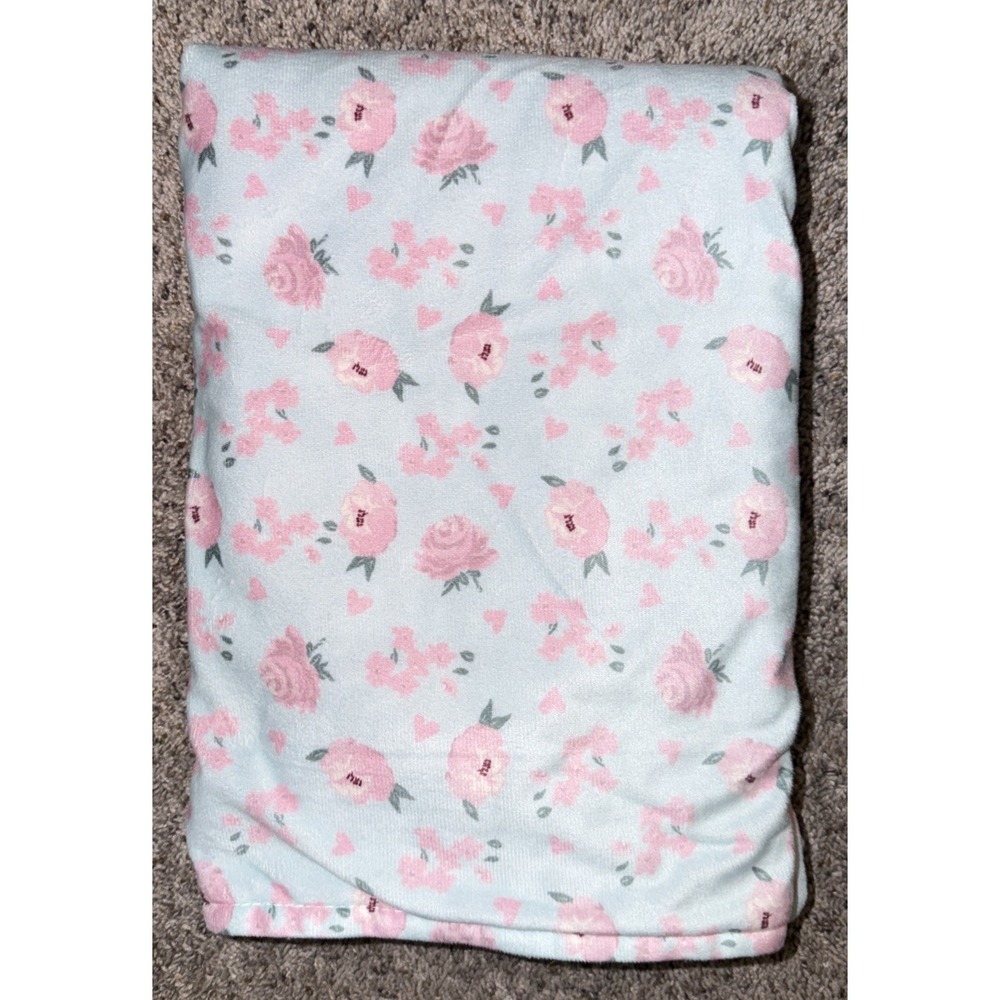 Le Bebe Favorite Baby Blanket Blue Pink Floral Flowers Velour Sherpa Security